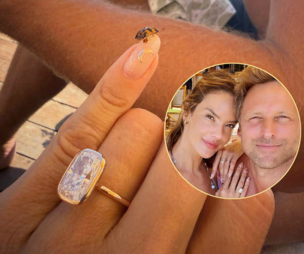 Alessandra Ambrosio Says 'Yes' to Dazzling Bezel-Set Cushion-Cut Diamond Ring
