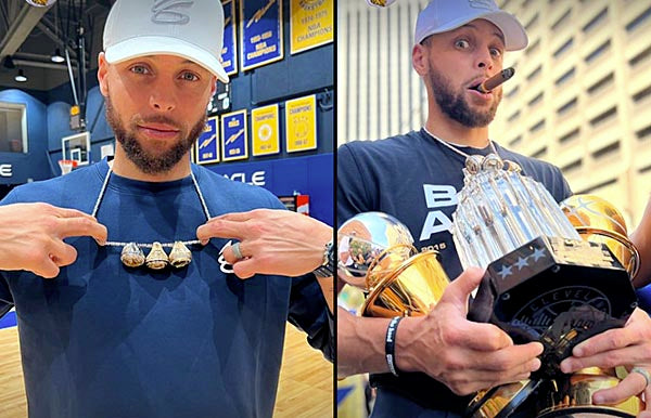 Finals MVP Steph Curry Breaks Out His Championship Jewelry for Warriors’ Parade