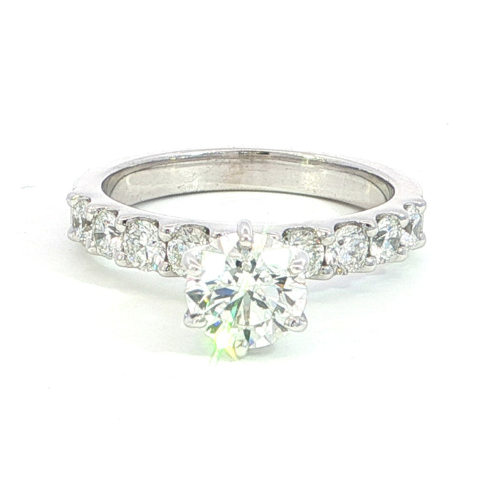 1.07 Center Natural GIA Diamond J color, SI1 Clarity Engagment Ring  with 10 accentiung diamonds 1.82 Total Carat Weight