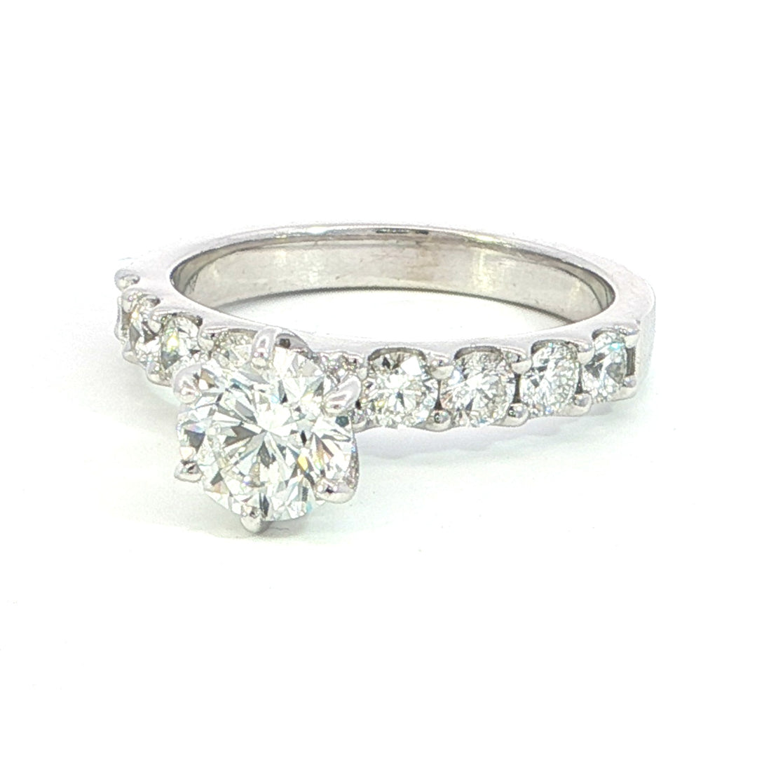 1.07 Center Natural GIA Diamond J color, SI1 Clarity Engagment Ring  with 10 accentiung diamonds 1.82 Total Carat Weight