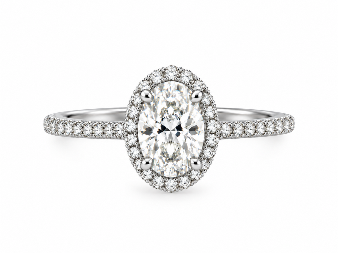 Halo Style 14k White Gold Engagement Ring .75ctw Total Carat Weight