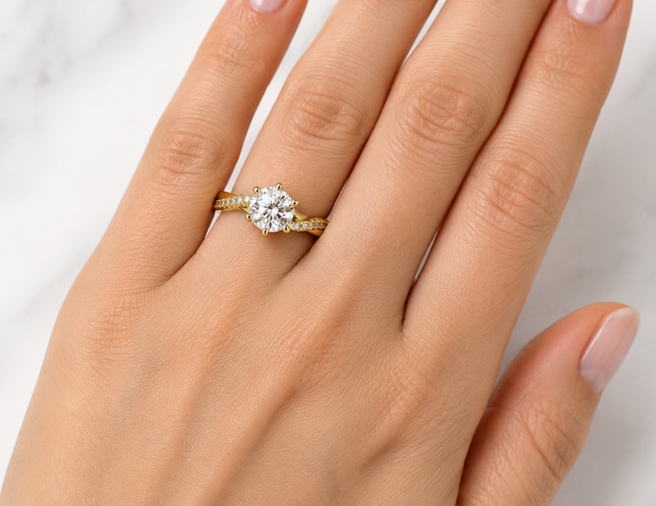 Cross Over Style Shared Prong Engagement Ring Mounting 14k Yellow Gold .24 total Carat Weight