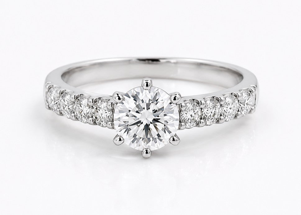 Single Row Style Shared Prong Engagement Ring Mounting 14k White Gold .75ct total Carat Weight