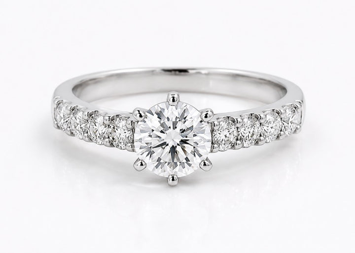 Single Row Style Shared Prong Engagement Ring Mounting 14k White Gold .75ct total Carat Weight