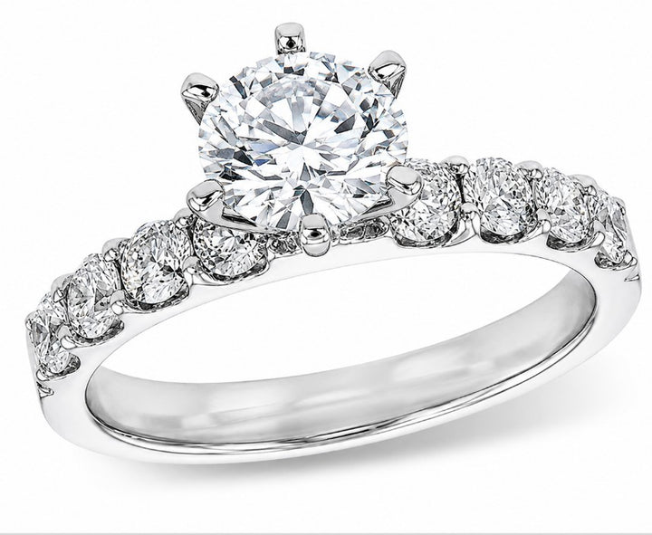 Single Row Style Shared Prong Engagement Ring Mounting 14k White Gold .75ct total Carat Weight