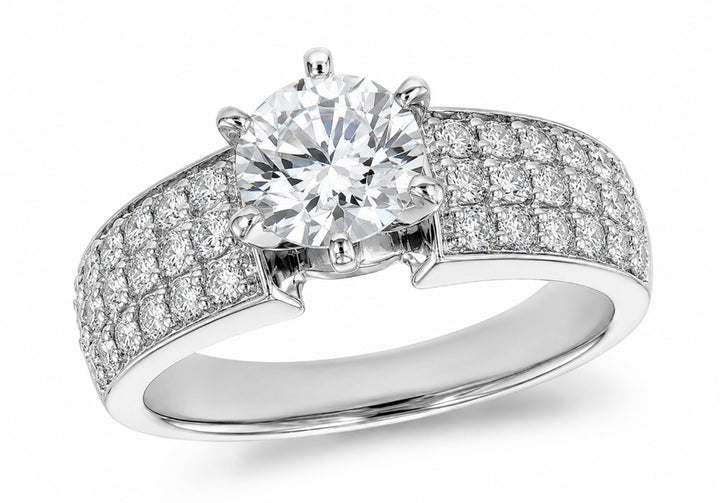 Contemporary Style 36 Diamonds Triple Row Engagement Ring Mounting 14k White Gold .75ct total Carat Weight