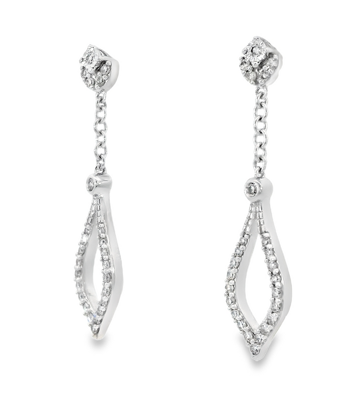 14k White Gold Marquise-shaped Drop .25ct Total Natural Diamond Earrings