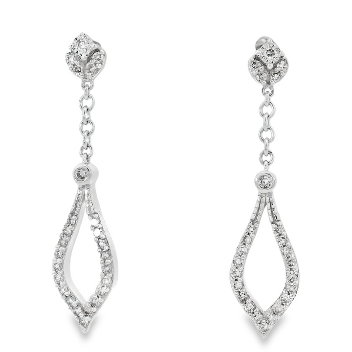 14k White Gold Marquise-shaped Drop .25ct Total Natural Diamond Earrings
