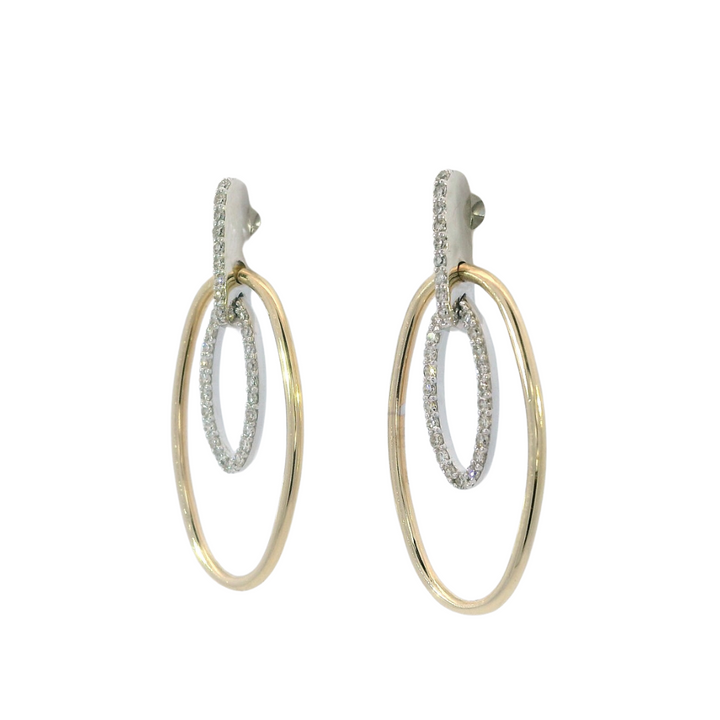 14k Two-Tone Douple Ovals Drop .25ct Total Natural Diamond Earrings