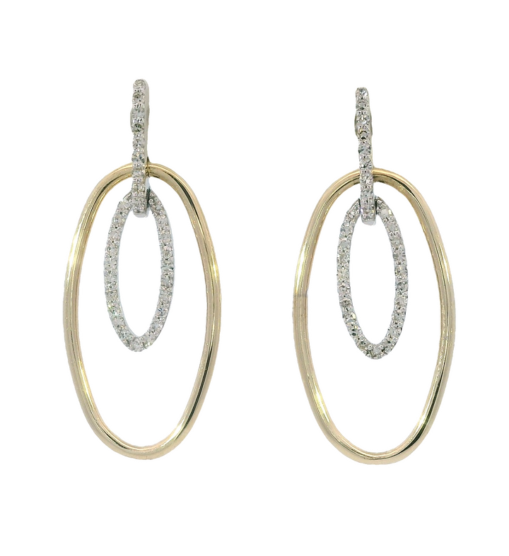 14k Two-Tone Douple Ovals Drop .25ct Total Natural Diamond Earrings