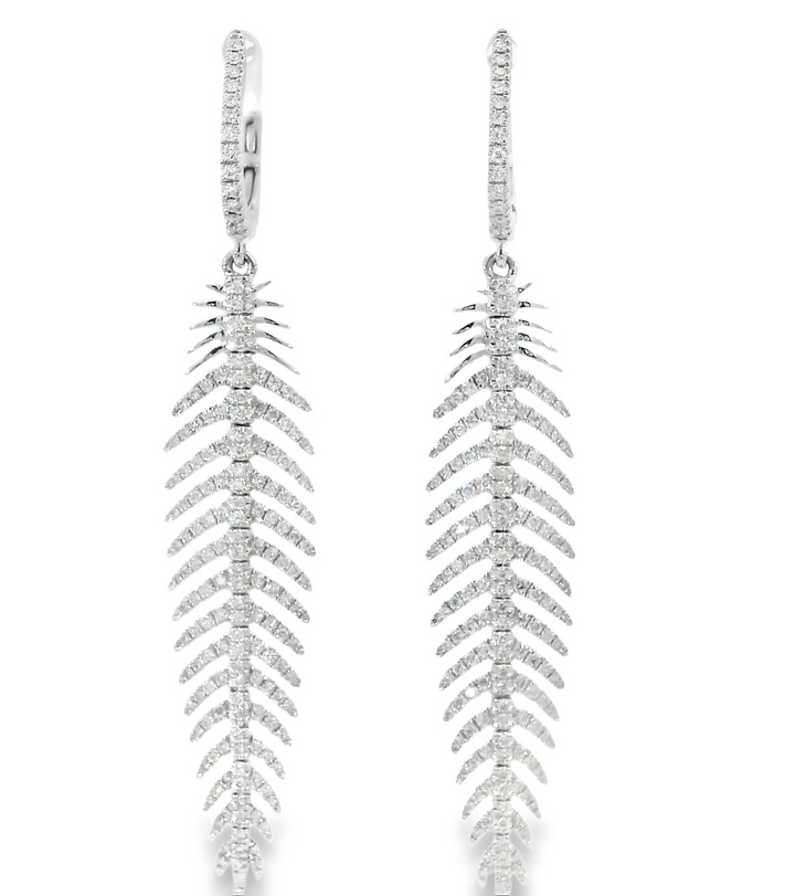 14k White Gold Flexible Leaf Drop .80ct Total Natural Diamond Earrings