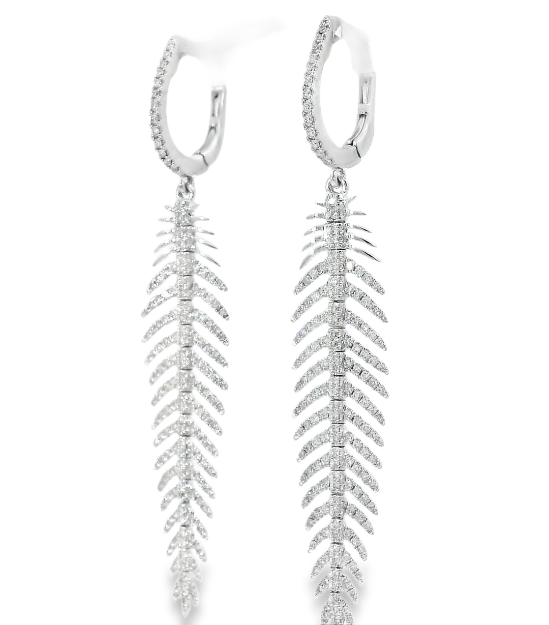 14k White Gold Flexible Leaf Drop .80ct Total Natural Diamond Earrings