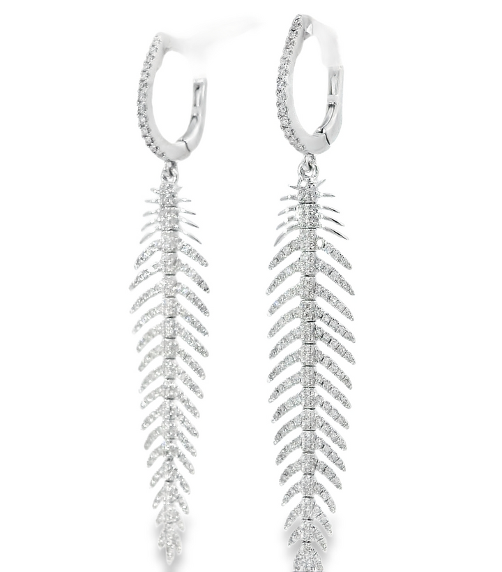 14k White Gold Flexible Leaf Drop .80ct Total Natural Diamond Earrings