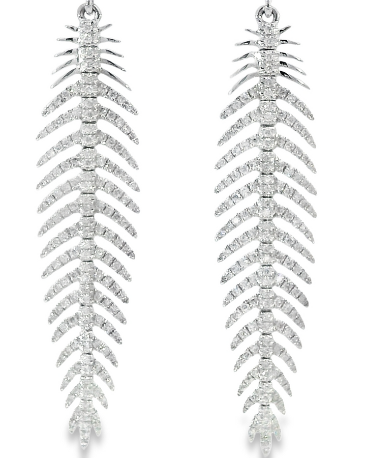 14k White Gold Flexible Leaf Drop .80ct Total Natural Diamond Earrings