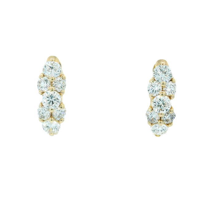 14k Yellow Gold Cluster Small Hoop .98ct Total Natural Diamond Earrings