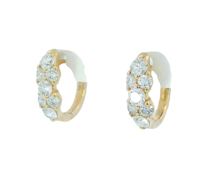 14k Yellow Gold Cluster Small Hoop .98ct Total Natural Diamond Earrings