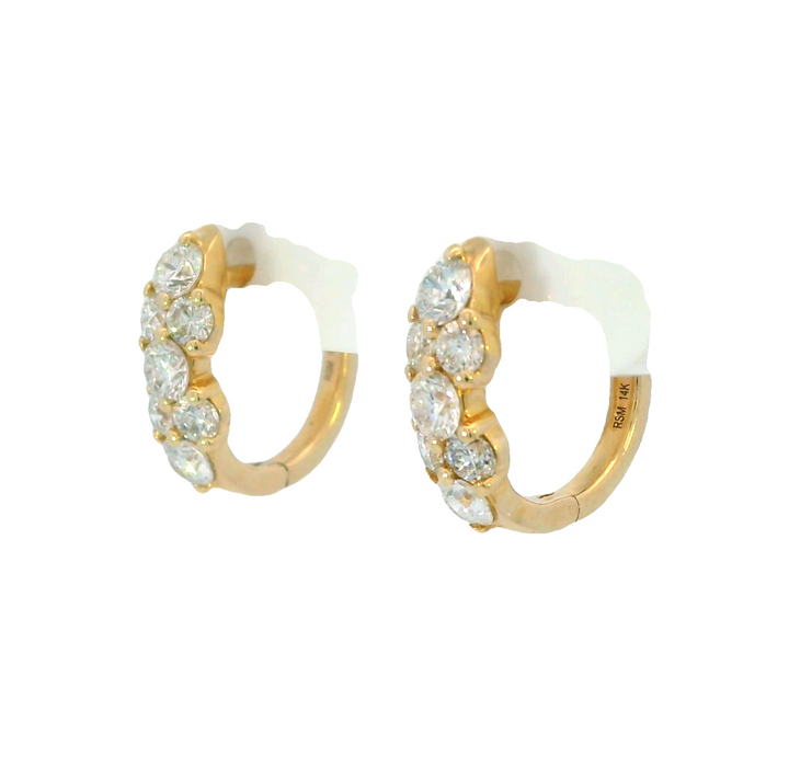 14k Yellow Gold Cluster Small Hoop .98ct Total Natural Diamond Earrings