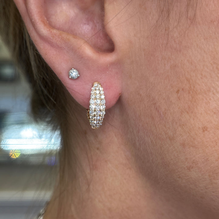 14k Yellow Gold Triple Row Huggie 1.00ct Total Natural Diamond Earrings