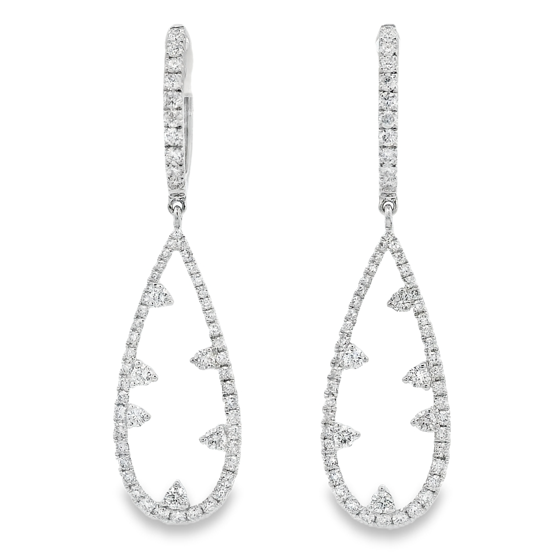 14k White Gold Teardrop Drop .94ct Total Natural Diamond Earrings