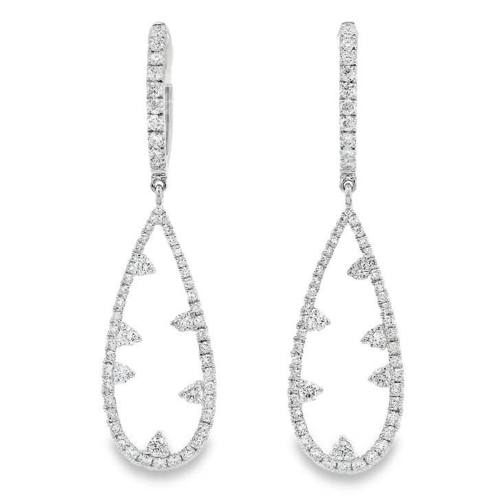 14k White Gold Teardrop Drop .94ct Total Natural Diamond Earrings