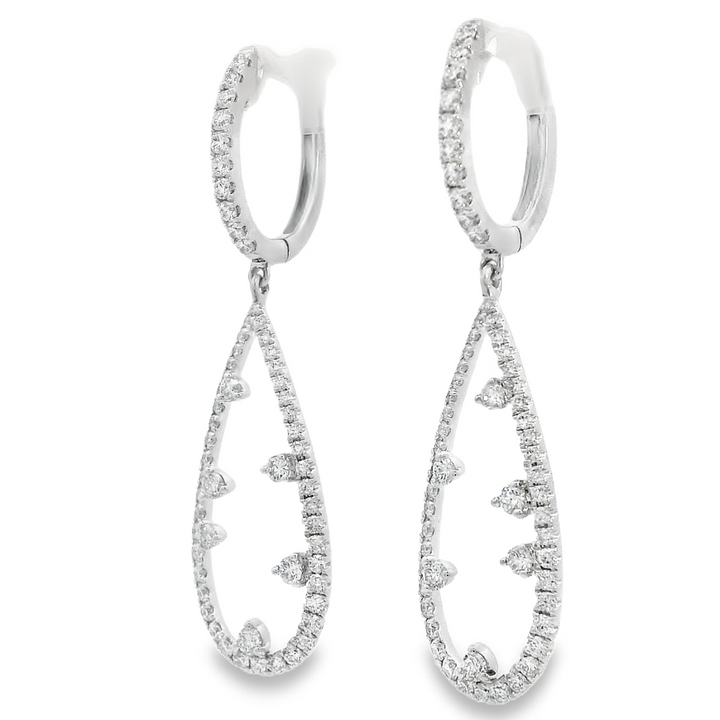 14k White Gold Teardrop Drop .94ct Total Natural Diamond Earrings