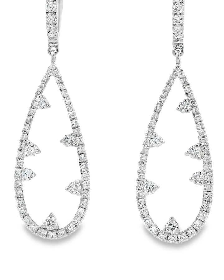 14k White Gold Teardrop Drop .94ct Total Natural Diamond Earrings