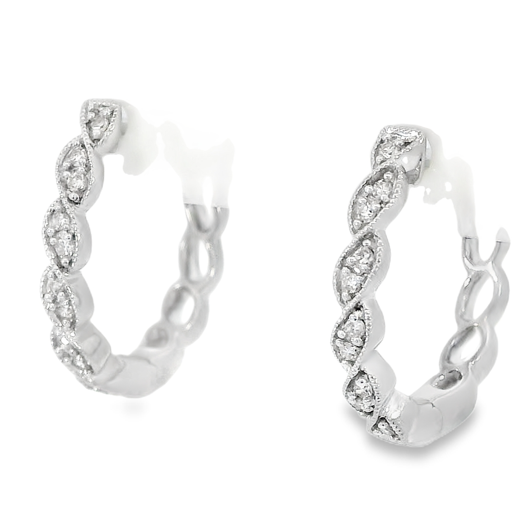 Milgrain Twisted Hoop Diamond Earrings, Sterling Silver