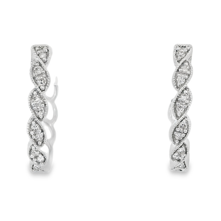 Milgrain Twisted Hoop Diamond Earrings, Sterling Silver