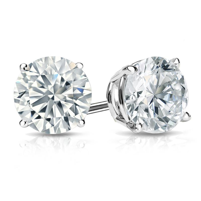 1.44 Total Lab Grown Diamond 4 Prong Stud Earrings E-F VS1/VVS2 14k White Gold
