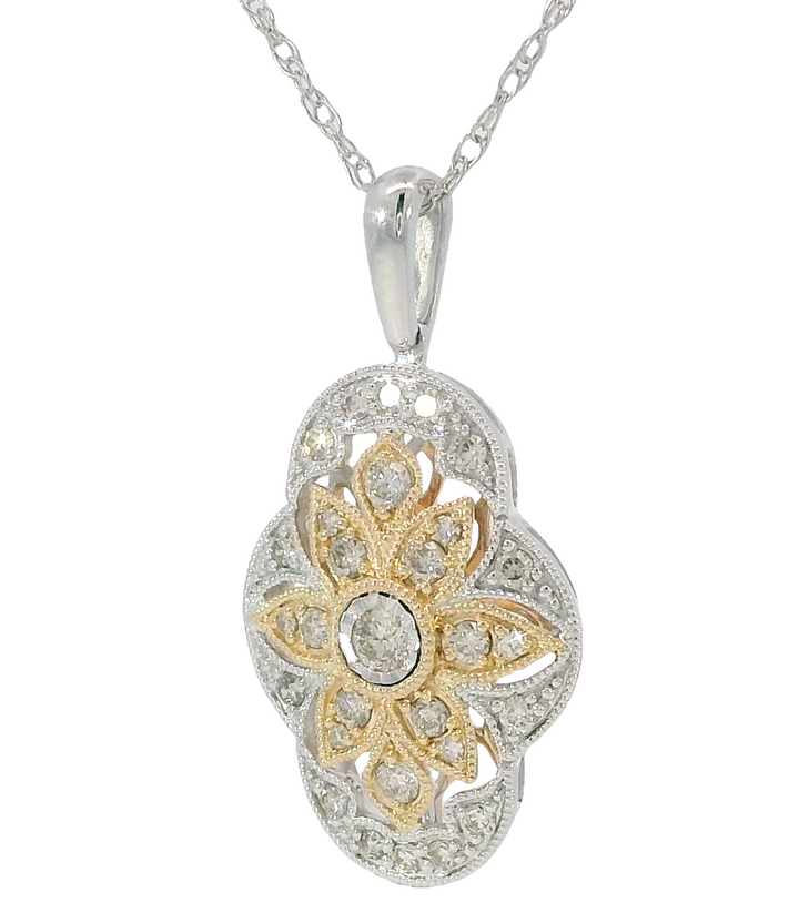 Vintage Style Flower Diamond Pendant 0.33ct. 14k Two-Tone