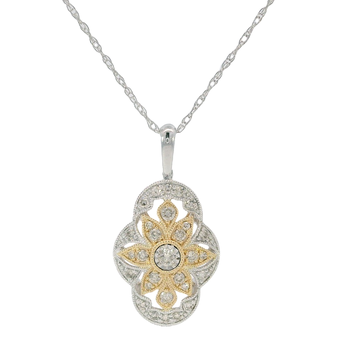 Vintage Style Flower Diamond Pendant 0.33ct. 14k Two-Tone