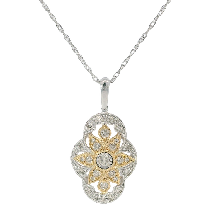 Vintage Style Flower Diamond Pendant 0.33ct. 14k Two-Tone