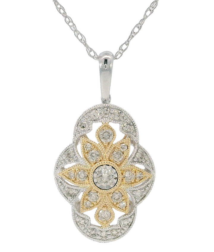 Vintage Style Flower Diamond Pendant 0.33ct. 14k Two-Tone