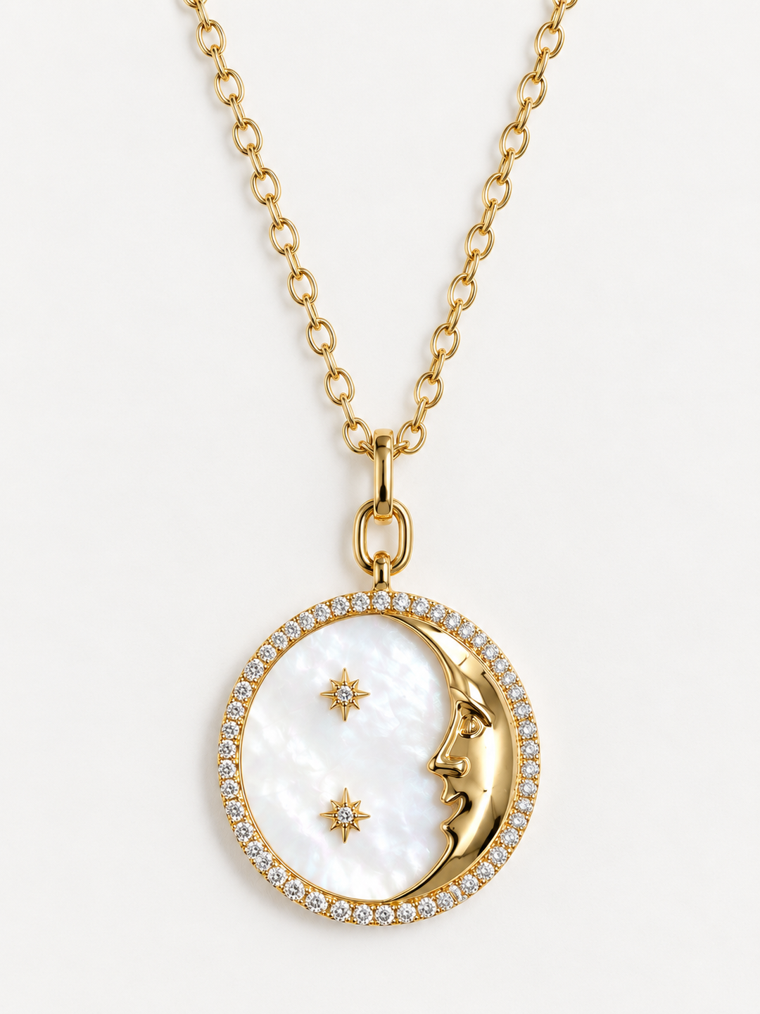 Moon & Stars Nature Inspired Diamond Pendant .35ct. 14k Yellow Gold