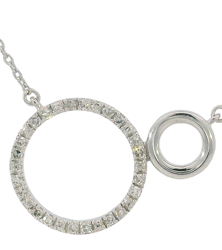 Double Circle Free Form Diamond Necklace .10ct total Sterling Silver