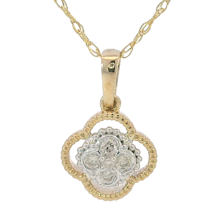 Clover-Shaped Diamond Cluster Pendant, 14k Two-Tone