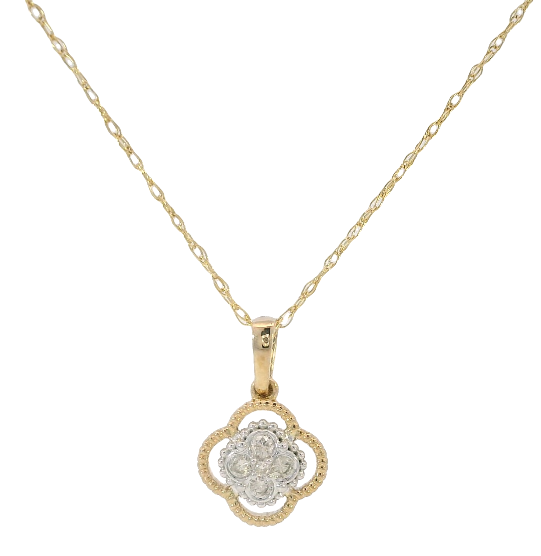 Clover-Shaped Diamond Cluster Pendant, 14k Two-Tone