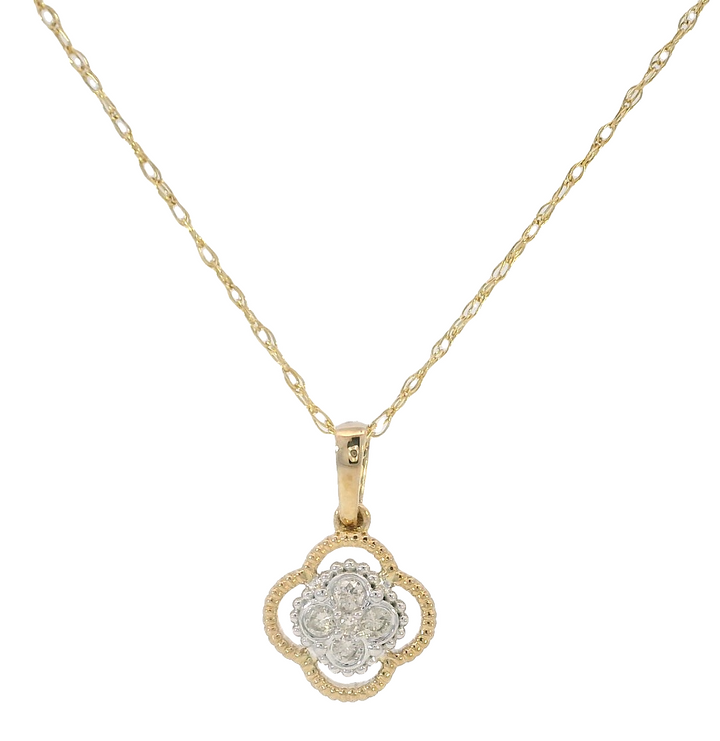 Clover-Shaped Diamond Cluster Pendant, 14k Two-Tone