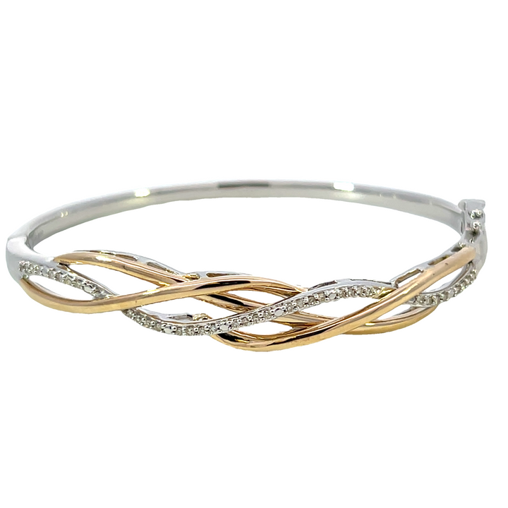 Sterling Silver Two-Tone Bangle .20ct Total Diamond Bracelet