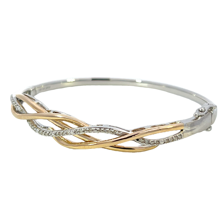Sterling Silver Two-Tone Bangle .20ct Total Diamond Bracelet