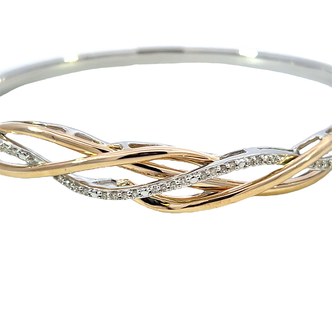 Sterling Silver Two-Tone Bangle .20ct Total Diamond Bracelet