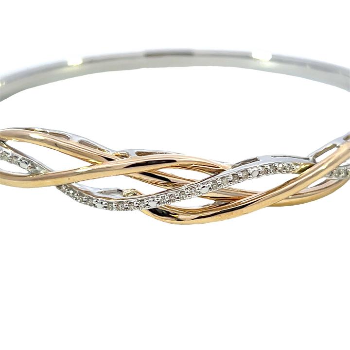 Sterling Silver Two-Tone Bangle .20ct Total Diamond Bracelet