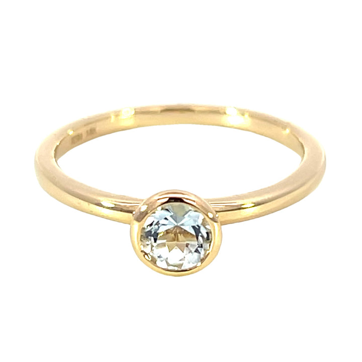 14k Yellow Gold Round Aquamarine Solitaire Ring