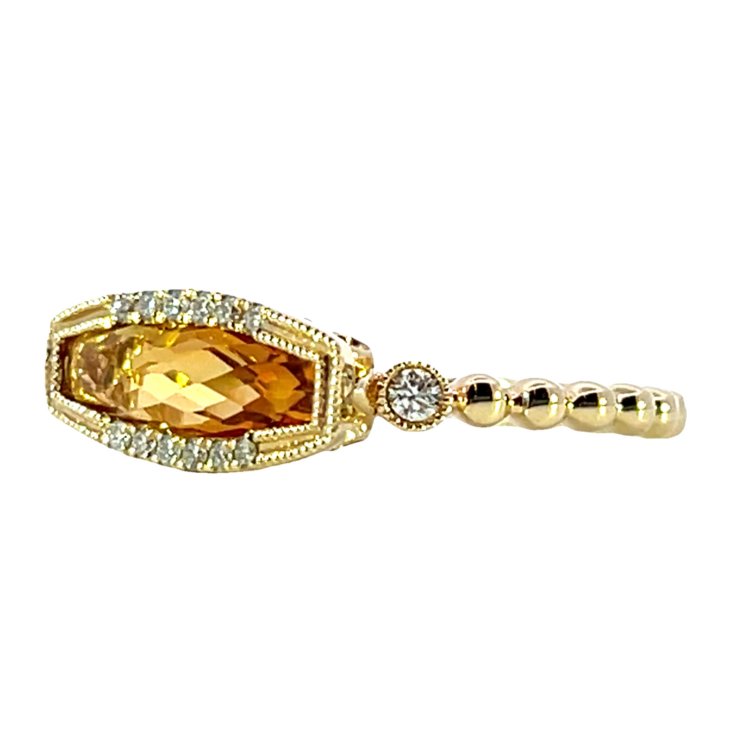 14k Yellow Gold Cushion Citrine Geometric Ring