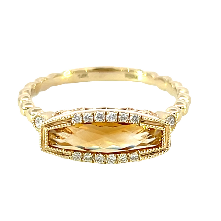 14k Yellow Gold Cushion Citrine Geometric Ring