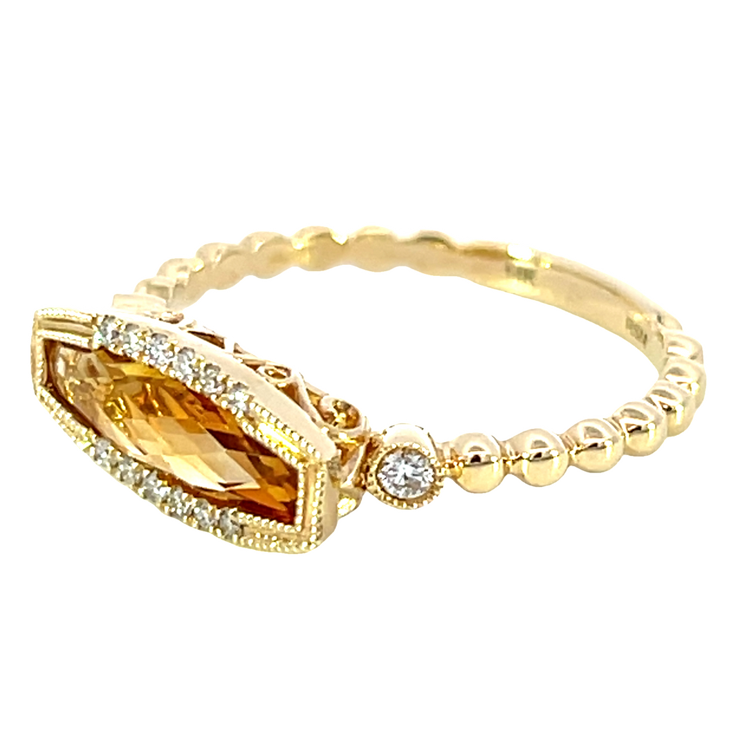 14k Yellow Gold Cushion Citrine Geometric Ring