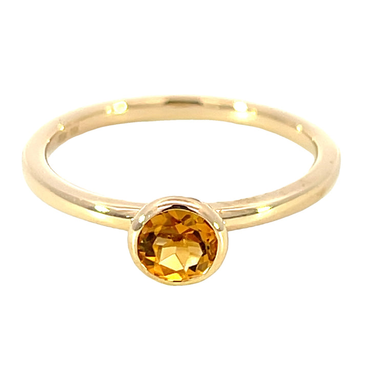 14k Yellow Gold Round Citrine Solitaire Ring