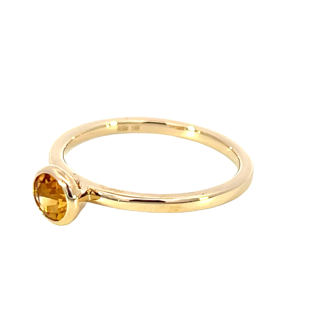 14k Yellow Gold Round Citrine Solitaire Ring