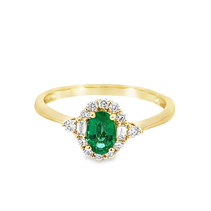 14k Yellow Gold Oval Emerald Solitaire Ring