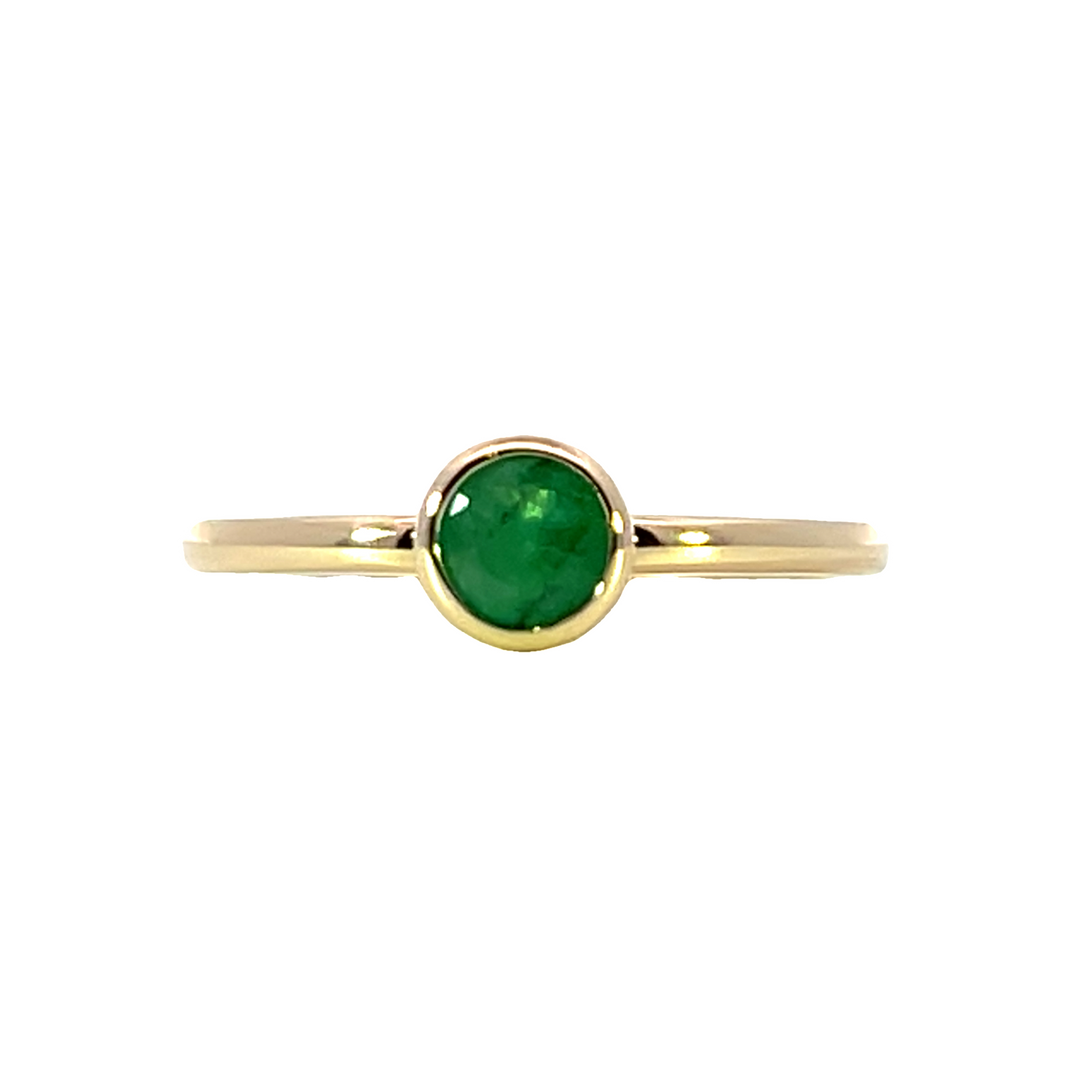 14k Yellow Gold Round Emerald Solitaire Ring